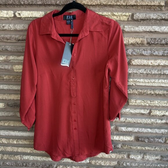FDJ French Dressing Jeans Paprika Tunic Length Roll Tab Sleeve Blouse NWT Large - Picture 5 of 10